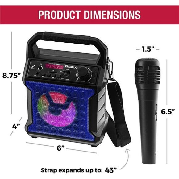 Portable Karaoke Machine with Microphone, Party Lights - Rechargeable - Picture 4 of 6